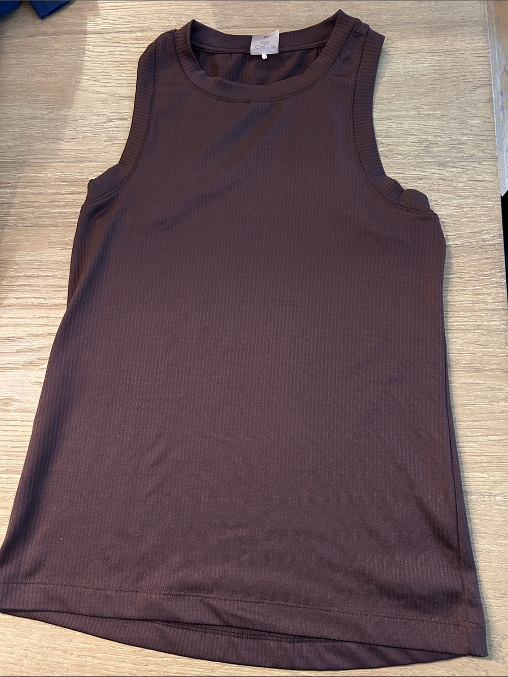 Brown ribbed razor back tank, medium